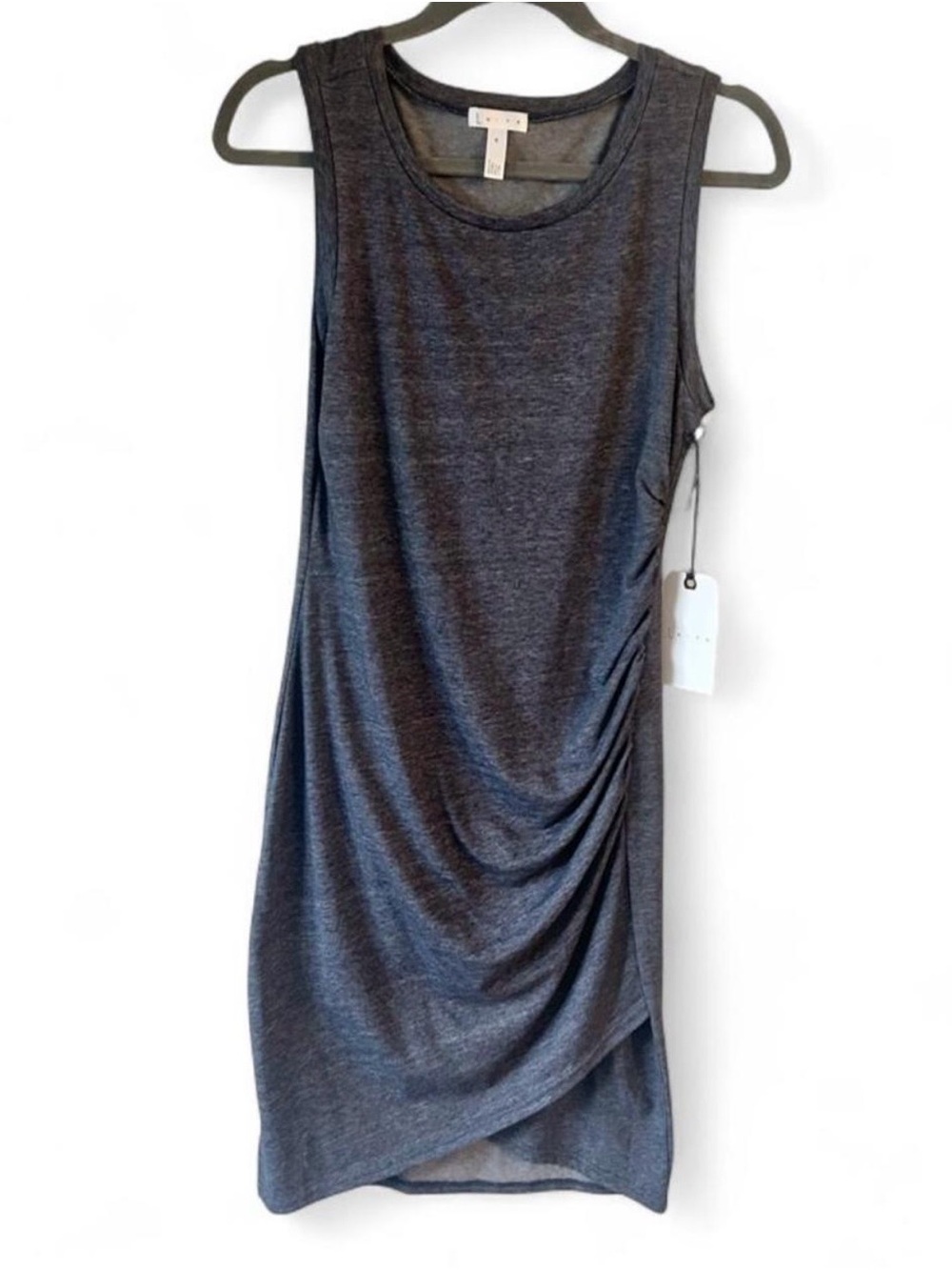 Leith Blue Gray Sleeveless Ruched Midi Dress NWT
